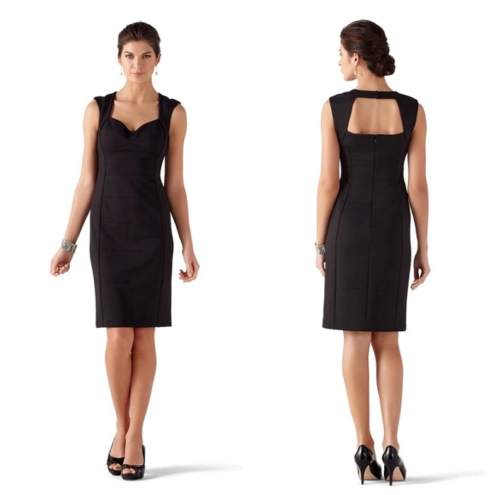 WHBM black sweetheart open back scuba sheath dress II14